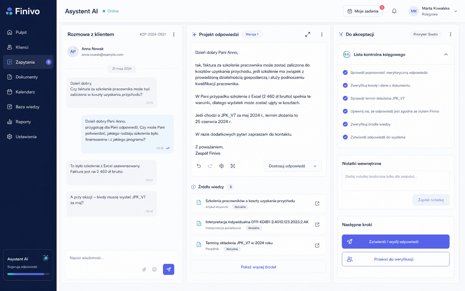 Finivo AI — koncepcja: Rozmowa i projekt odpowiedzi